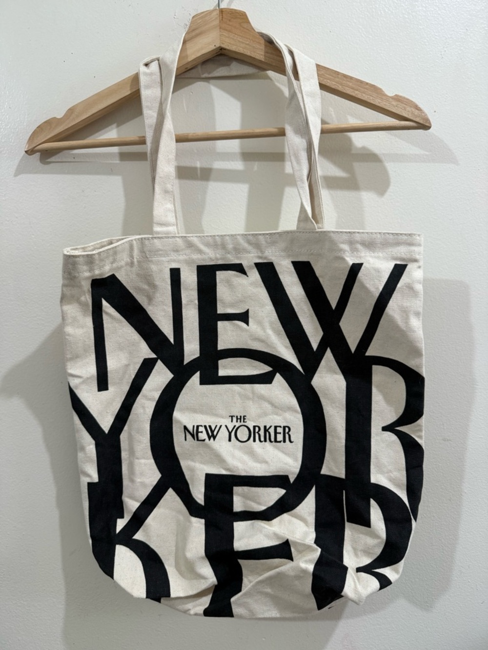 The New Yorker Cream Canvas Tote with Bold Black Logo